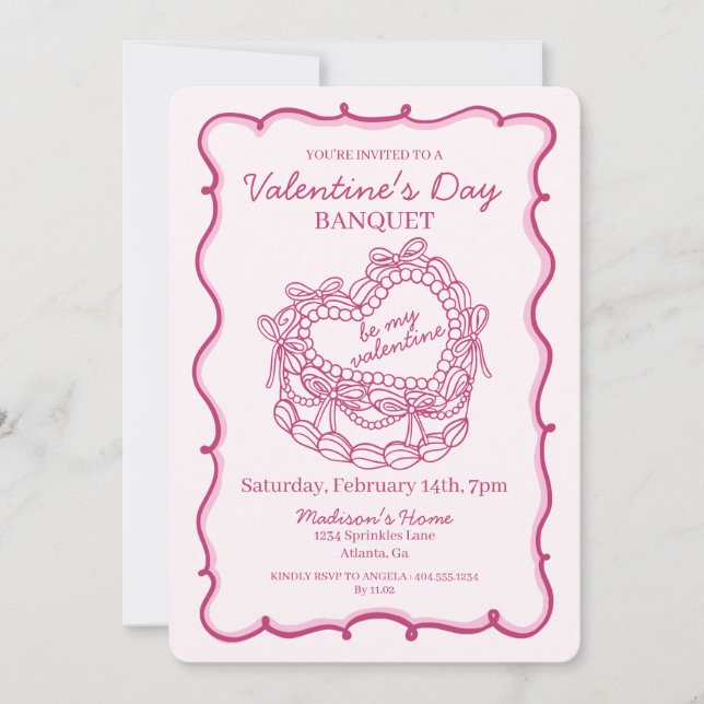 Invitation Pink Bow Retro Coquette Cake Valentine (Devant)