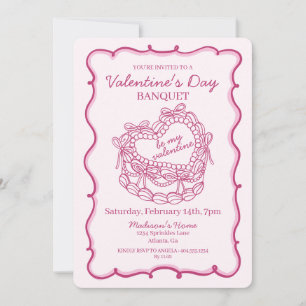 Invitation Pink Bow Retro Coquette Cake Valentine