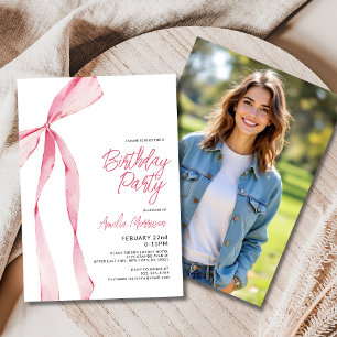 Invitation Pink Bow Ribbon Photo Anniversaire Instagram