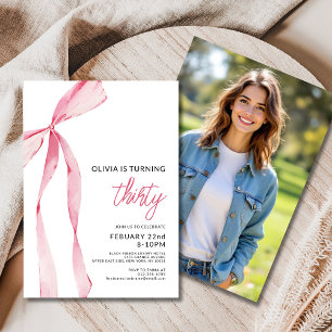 Invitation Pink Bow Ruban Anniversaire Fête Photo Instagram