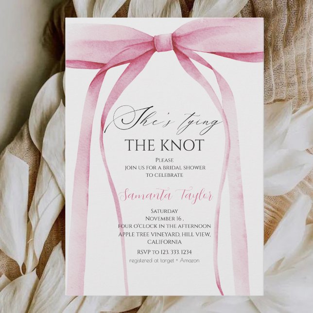 Invitation Pink Bow She's Tying the Knot Bridal Shower (Créateur téléchargé)