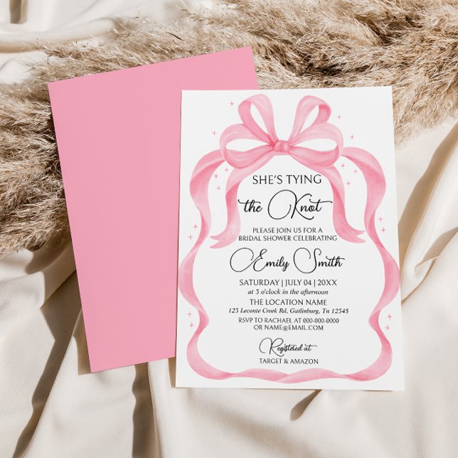 Invitation Pink Bow She's Tying the Knot Fête des mariées (Créateur téléchargé)