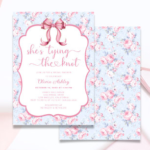 Invitation Pink Bow She's Tying the Knot Fête des mariées