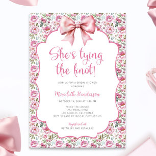 Invitation Pink Bow She's Tying the Knot Fête des mariées