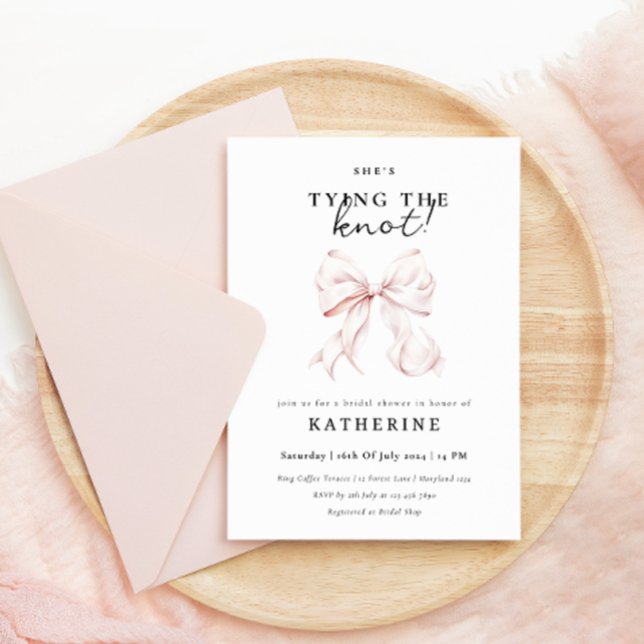 Invitation Pink Bow She's Tying the Knot Fête des mariées (Créateur téléchargé)