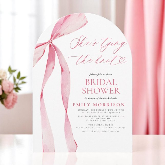 Invitation Pink Bow She's Tying the Knot Fête des mariées (Créateur téléchargé)