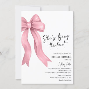 Invitation Pink Bow She's Tying the Knot Fête des mariées