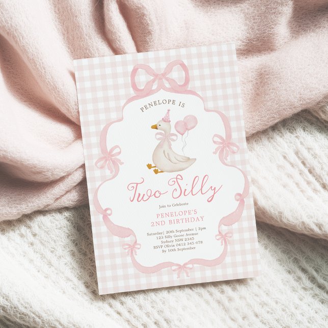 Invitation Pink Bow Silly Goose Balloon Girl 2nd Birthday (Créateur téléchargé)