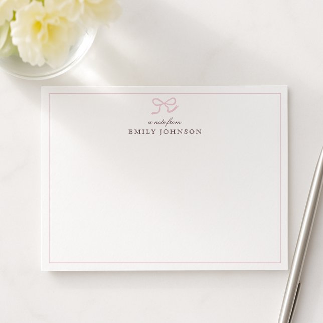 Invitation Pink Bow & Stripes a Note From Flat Note Card (Créateur téléchargé)