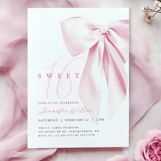 Invitation Pink Bow Sweet 16 Anniversaire (Créateur téléchargé)