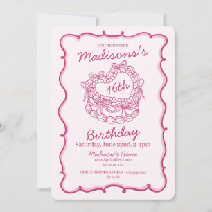 Invitation Pink Bow Sweet 16 Coeur Coquette gâteau Anniversai