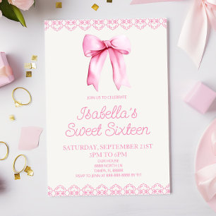 Invitation Pink Bow Sweet sixteen 16e fête d'anniversaire