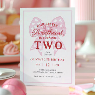 Invitation Pink Bow Sweetheart est une fille 2e anniversaire