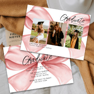 Invitation Pink Bow Three Photo Graduation 2025