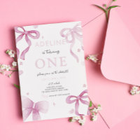 Pink Bow Watercolor Girl 1er anniversaire