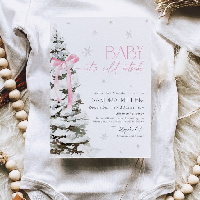 Invitation Pink Bow Winter Wonderland Girl Baby Shower (Créateur téléchargé)