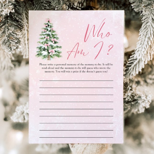 Invitation Pink Bows Arbre de Noël Qui suis-je Jeu Baby showe (Pink Bows Christmas Tree Who Am I Baby Shower Game)