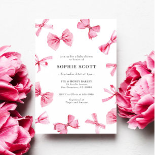 Invitation Pink Bows Baby Girl Baby shower