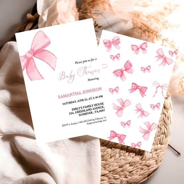 Invitation Pink Bows Baby Girl Baby shower (Créateur téléchargé)