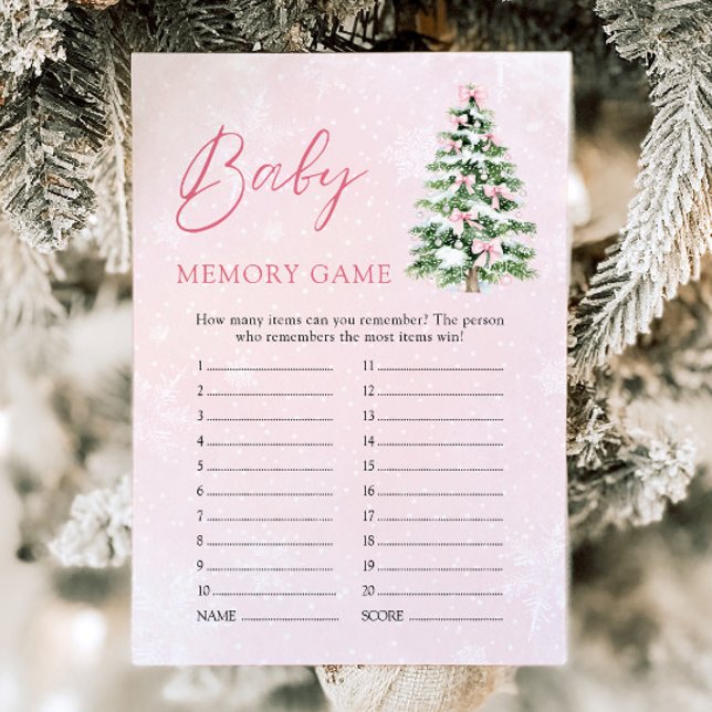 Invitation Pink Bows Baby shower de Noël Baby Memory Jeu (Pink Bows Christmas Baby Shower Baby Memory Game)