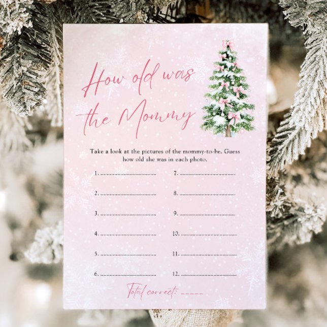Invitation Pink Bows Christmas Baby Quel Âge A Été Mommy Jeu (Pink Bows Christmas Baby How Old Was Mommy Game)