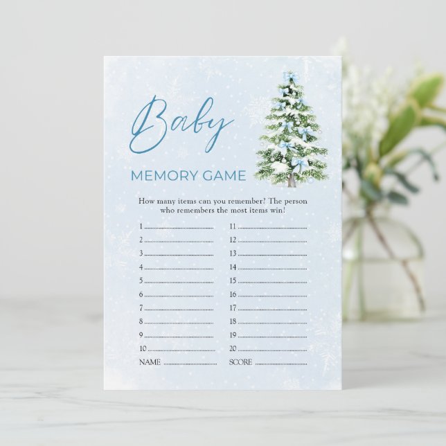 Invitation Pink Bows Christmas Baby Shower Baby Memory Game (Debout devant)