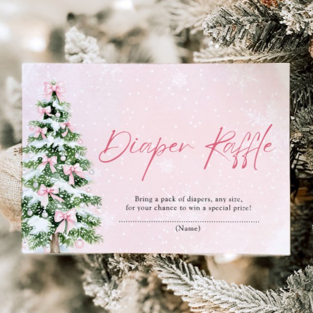 Invitation Pink Bows Christmas Tree Diaper Baby shower Raffin (Pink Bows Christmas Tree Diaper Raffle Baby Shower Game)