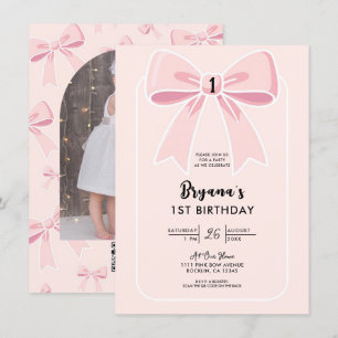 Invitation Pink Bows mignonne Coquette Cottage chic 1er anniv