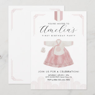 Invitation Pink Boy Hanbok Doljanchi le premier anniversaire