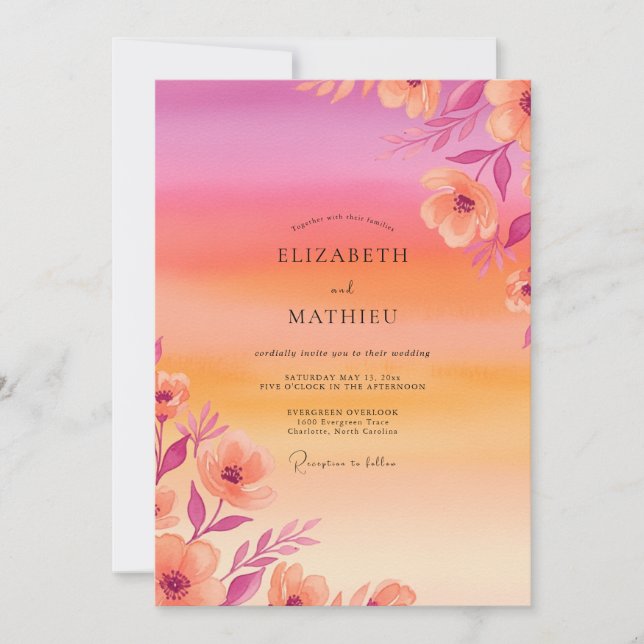 Invitation Pink Breathtaking Tropical Sunset Wedding (Devant)