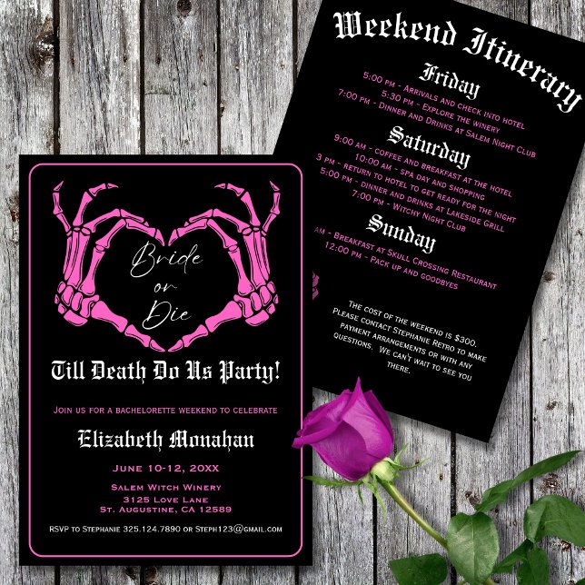 Invitation Pink Bride ou Die Gothic Skeleton Bachelorette (Créateur téléchargé)