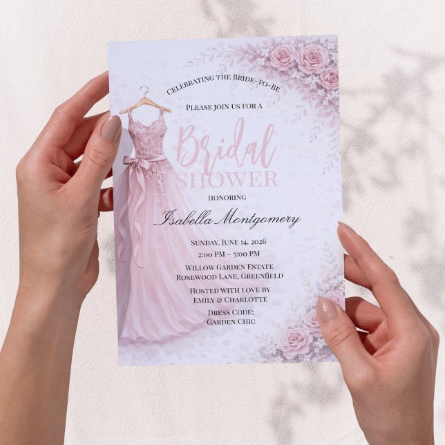 Invitation Pink Bridesmaid Dress Bridal Shower (Pink Bridesmaid Dress Bridal Shower Invitations)