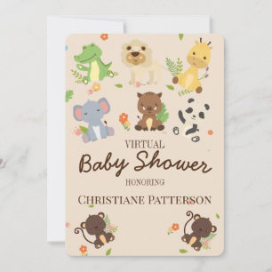 Invitation Pink Brown Cute Baby Animaux Baby shower virtuel