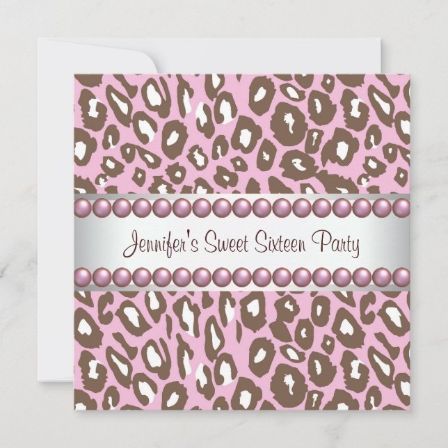 Invitation Pink Brown Leopard Sweet 16 Party (Devant)