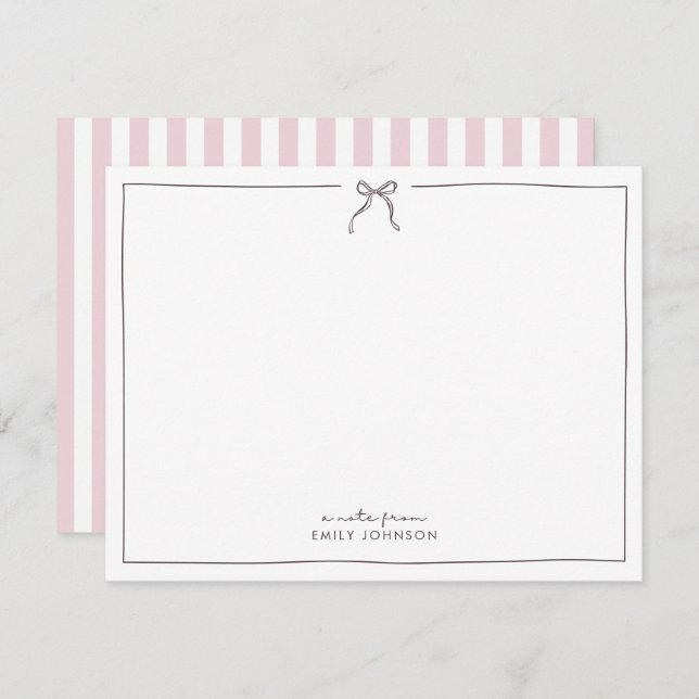 Invitation Pink, brown & Stripes a Note from Flat Note Card (Devant / Derrière)