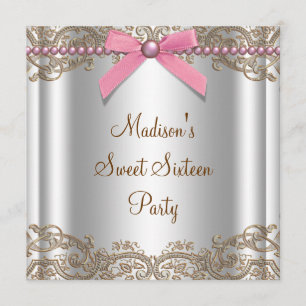Invitation Pink Brown Sweet 16 Anniversaire