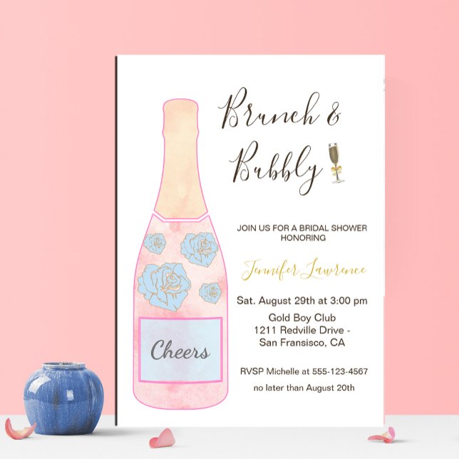 Invitation Pink Brunch Bubbly Champagne Bottle Bridal Shower (Créateur téléchargé)