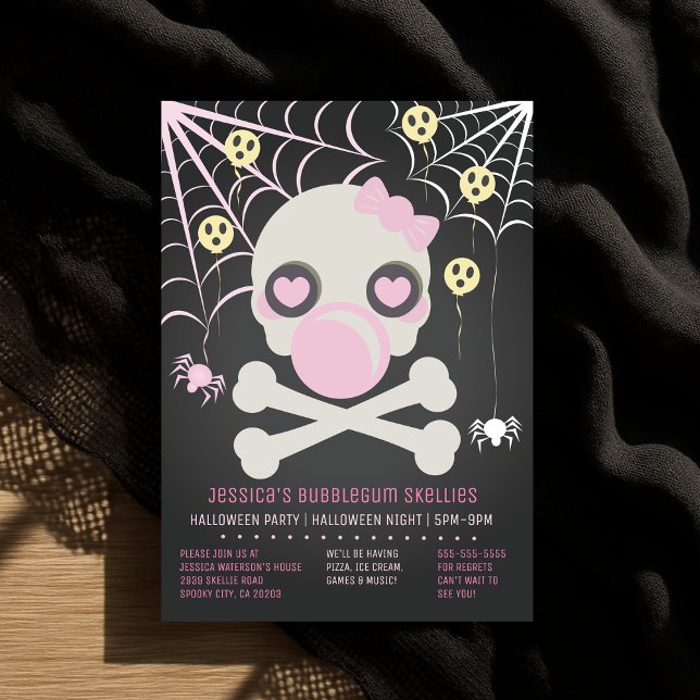 Invitation Pink Bubblegum Skellies Halloween Skeleton Party (Pink Bubblegum Skellies Halloween Skeleton Party)