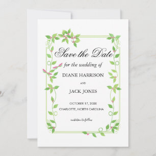 Invitation Pink Buds on Green Ivy Wedding Enregistrer La Date