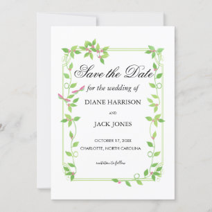 Invitation Pink Buds on Green Ivy Wedding Enregistrer La Date