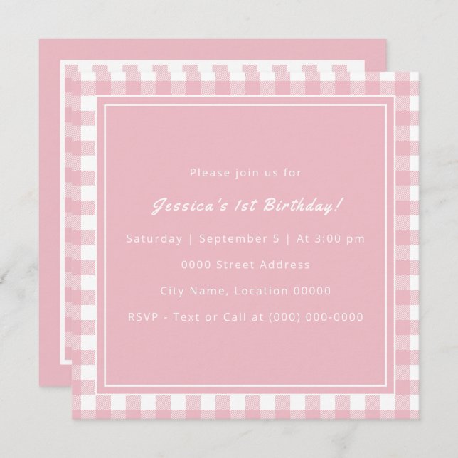 Invitation Pink Buffalo Plaid Monogramme fête d'anniversaire (Devant / Derrière)