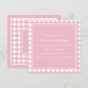 Invitation Pink Buffalo Plaid Monogramme fête d'anniversaire