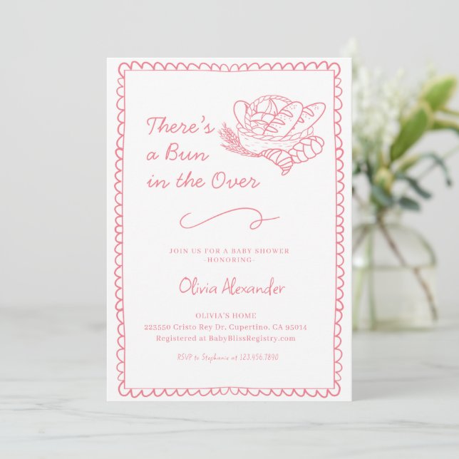 Invitation Pink Bun in the Oven Baby Shower (Debout devant)