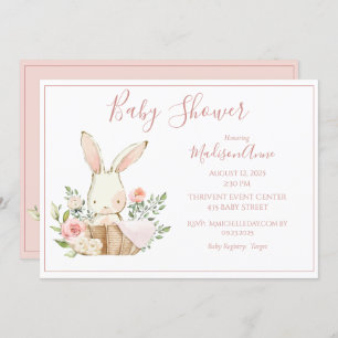 Invitation Pink Bunny Forest Aquarelle Baby shower mignon