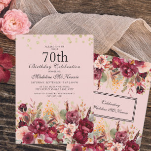 Invitation Pink Burgundy Floral Gold Parties scintillant 70e