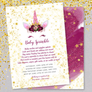 Invitation Pink Burgundy Gold Unicorn Baby Sprinking