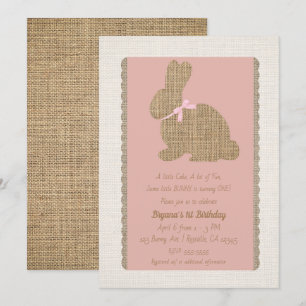Invitation Pink & Burlap Rustic Bunny Pâques 1er anniversaire