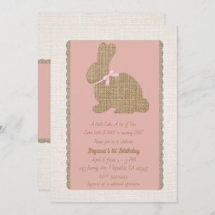 Invitation Pink & Burlap Rustic Bunny Pâques 1er anniversaire