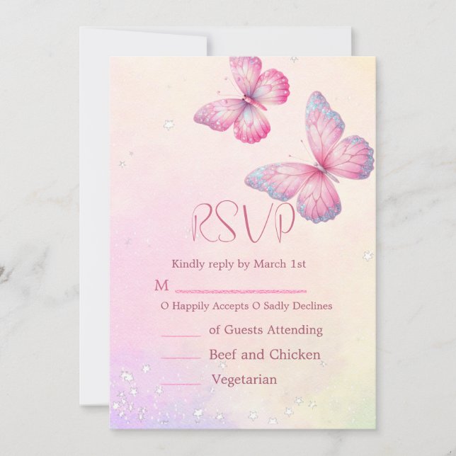 Invitation Pink Butterfly RSVP Baby Shower QR Code (Devant)
