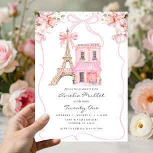 Invitation Pink Cafe Paris Bow Tour Eiffel Tout âge Anniversa